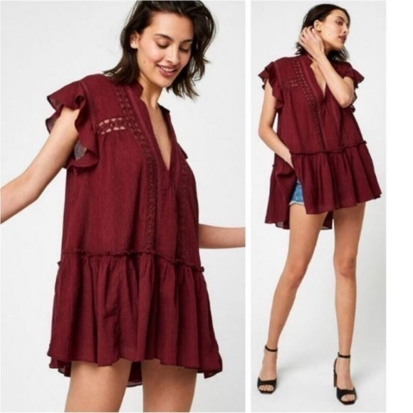 Free People Baby Blues Tunic In Lovebird Combo Oversized Flowy v neck - Picture 1 of 6